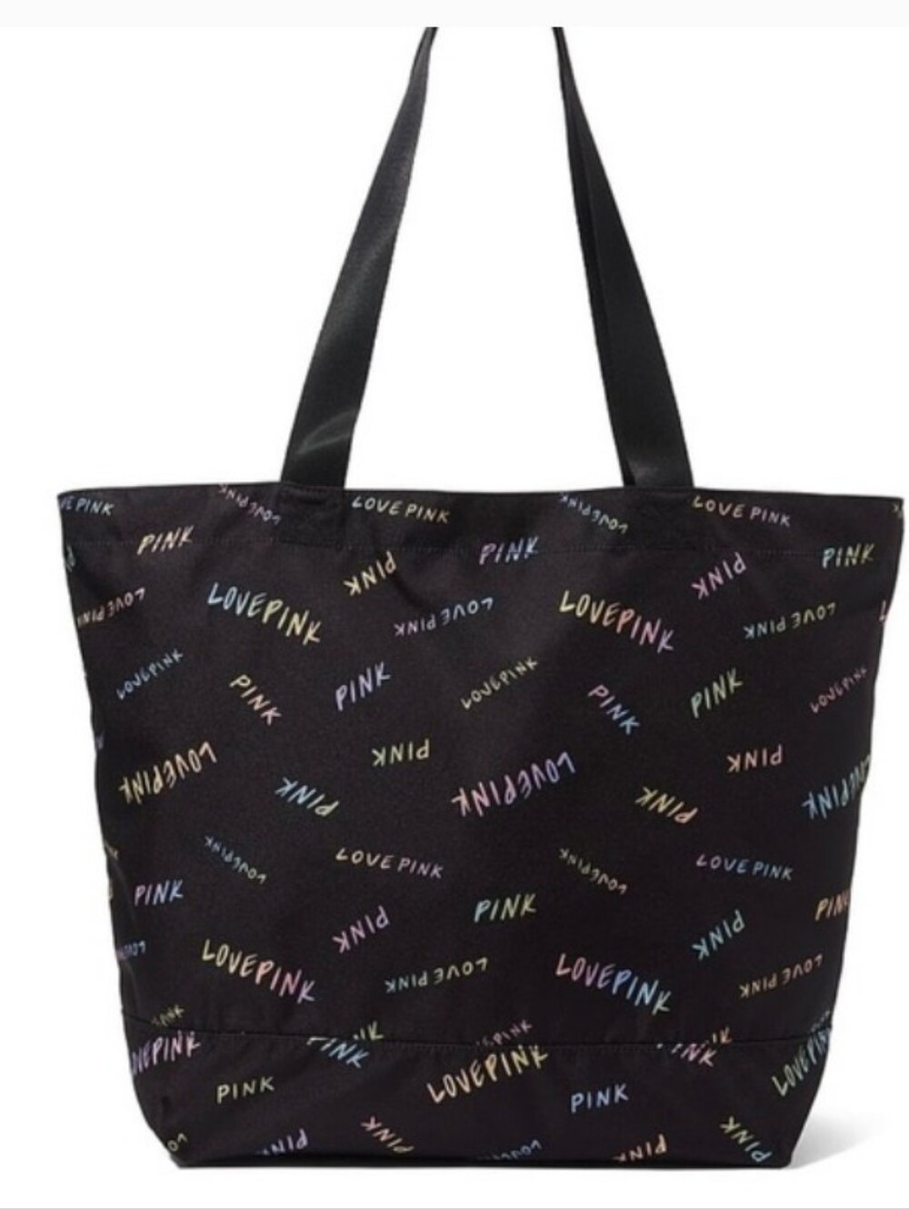 New Vs Pink Black With Script Print Large Zipper Tote Bag
